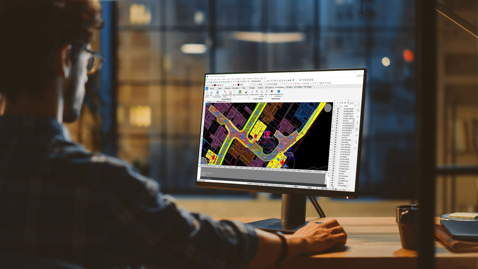 Surveyor using KeyTERRA-FIRMA in BricsCAD for detailed DWG-based urban planning and site layout design