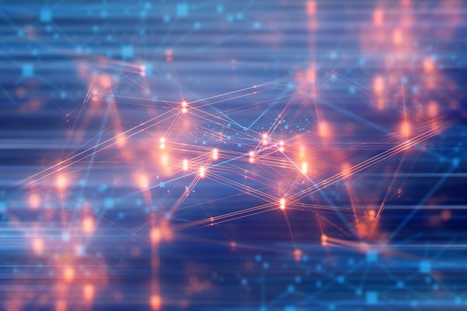 KTF Software news section visual showing a digital network of glowing data connections representing global updates and insights