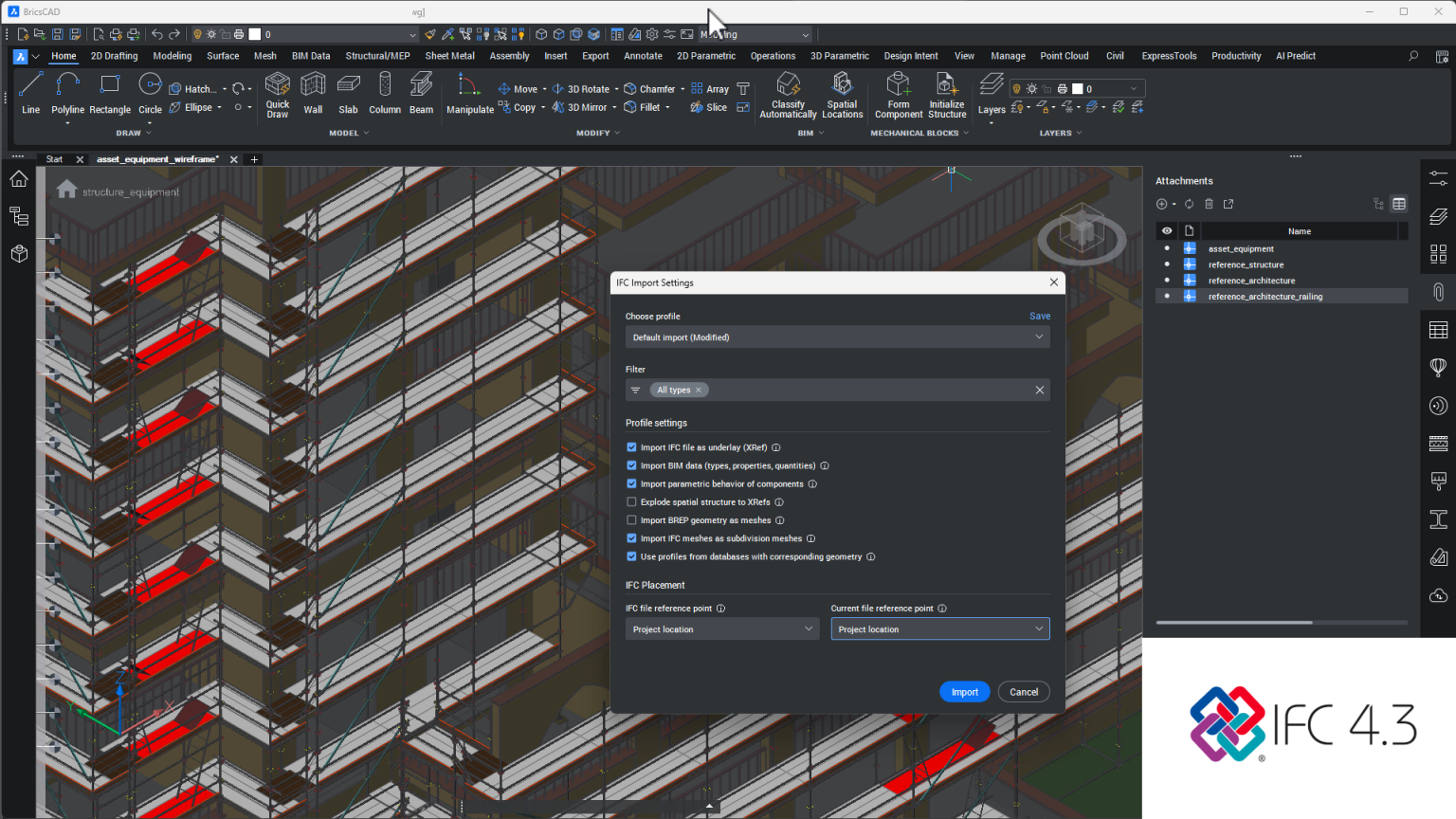 BricsCAD interface showing BIM workspace