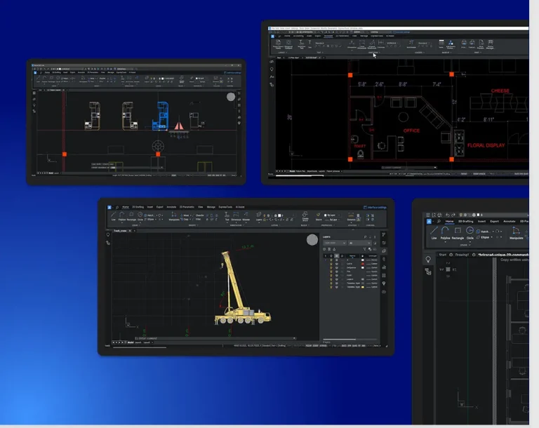BricsCAD interface showing parametric blocks and dynamic design workflow