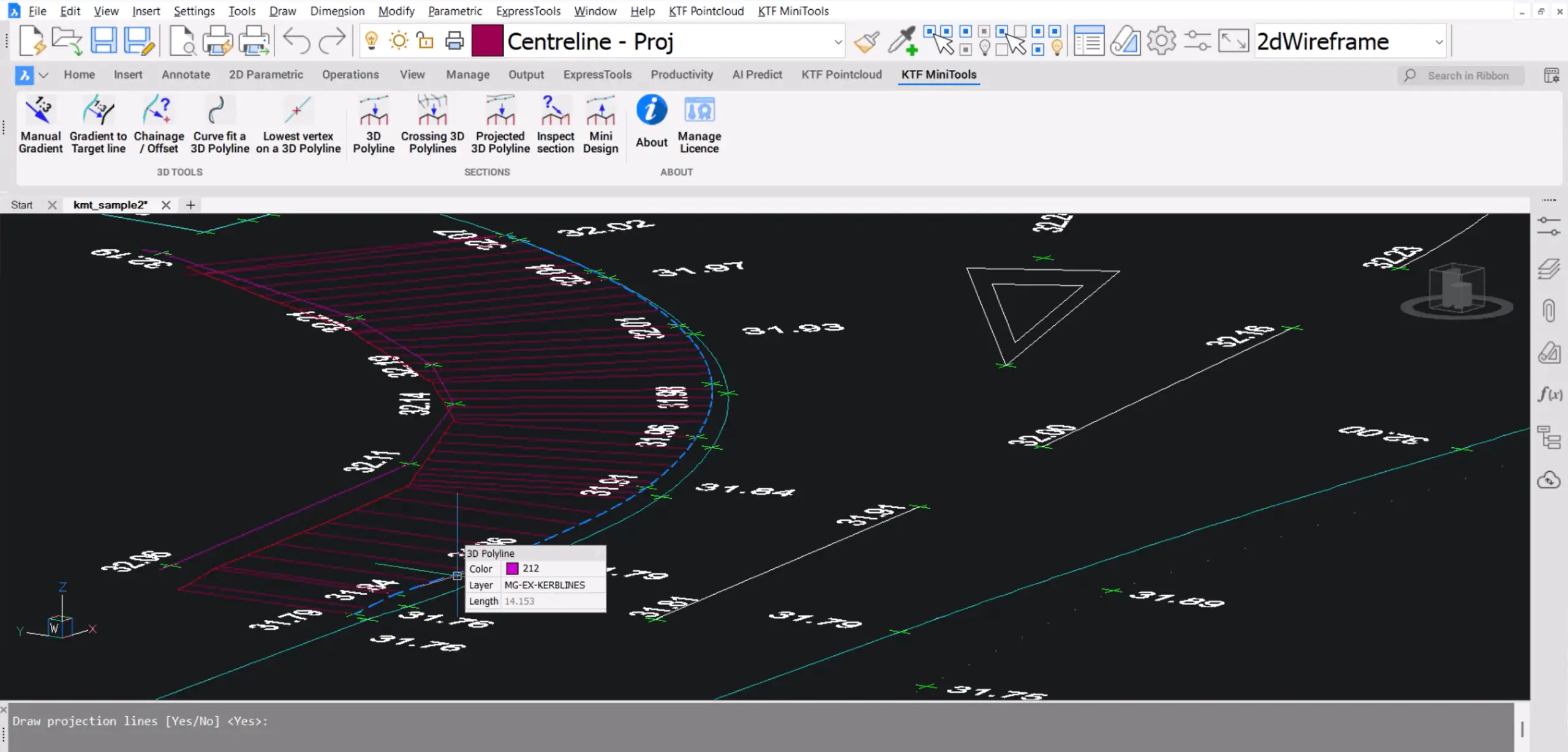 KTF MiniTools plugin in BricsCAD showing enhanced CAD workflow tools for linework and geometry editing