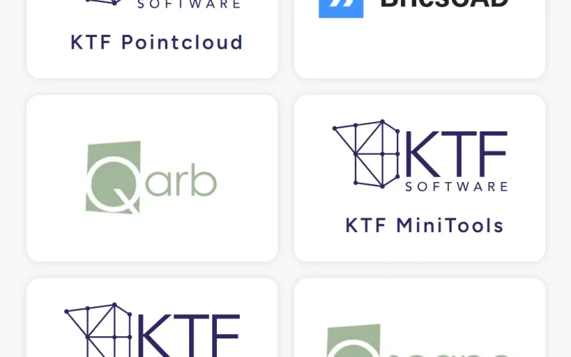 KTF Software product suite including BricsCAD, Qarb, Qscape, KeyTERRA-FIRMA, Pointcloud, and MiniTools